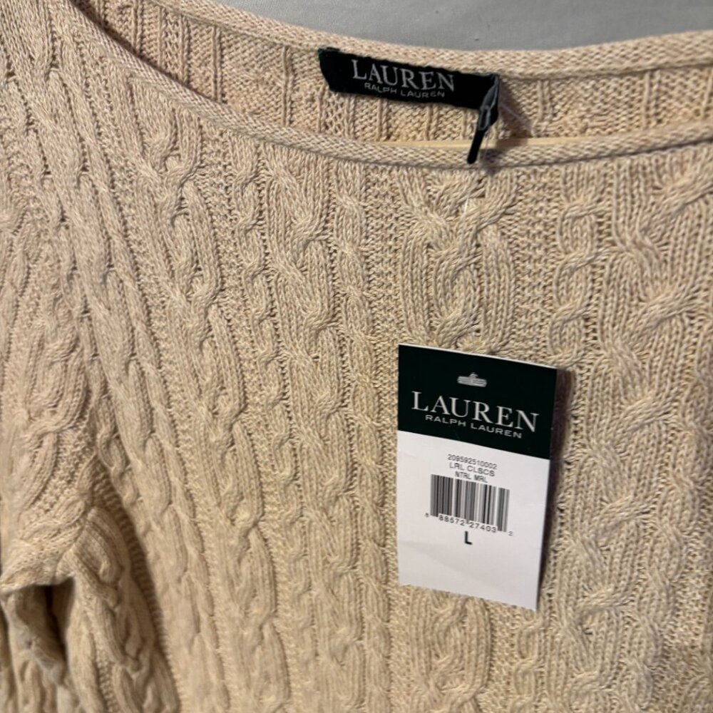 $$SOLD$$ Lauren Ralph Lauren Women's Crew Cream Sweater Size L - Picture 2 of 11